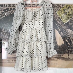 Source Unknown White and Black Polka Dot Kids Formal Dress